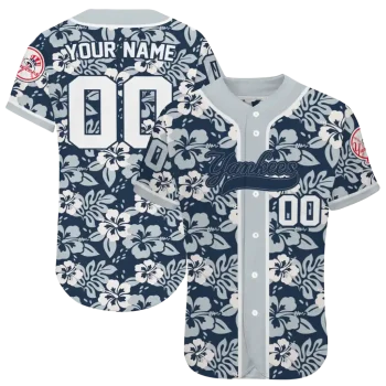 custom new york yankees tropical hibiscus gray jersey best selling