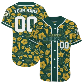 custom oakland athletics tropical hibiscus seashells green jersey best selling