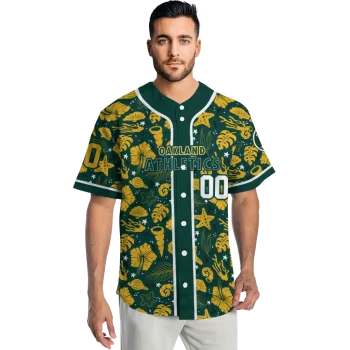 custom oakland athletics tropical hibiscus seashells green jersey fashion forward