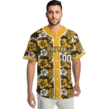 custom pittsburgh pirates tropical hibiscus gold jersey fashion forward
