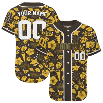 custom san diego padres tropical hibiscus seashells brown jersey best selling