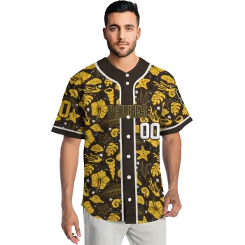 custom san diego padres tropical hibiscus seashells brown jersey fashion forward