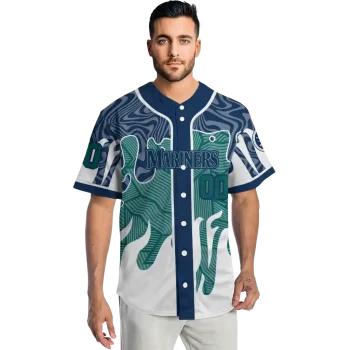 custom seattle mariners pattern drip navy blue white jersey fashion forward