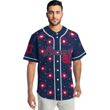 customized atlanta braves snowflake festive navy jersey fashion forward