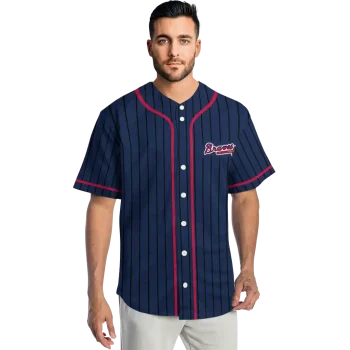 customized atlanta braves stripe pattern navy jersey fashion forward