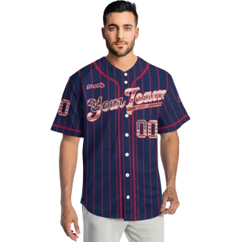 customized atlanta braves vertical stripes navy jersey fashion forward
