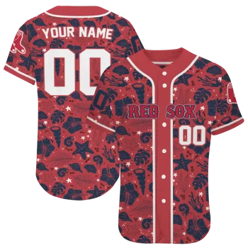 customized boston red sox tropical hibiscus seashells red jersey best selling