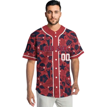 customized boston red sox tropical hibiscus seashells red jersey fashion forward