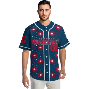 customized cleveland guardians snowflake festive navy blue jersey fashion forward