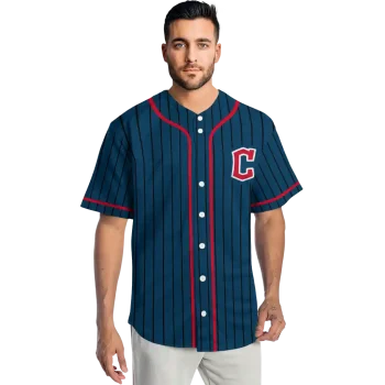 customized cleveland guardians stripe pattern navy blue jersey fashion forward