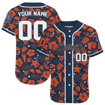 customized detroit tigers tropical hibiscus seashells navy jersey best selling