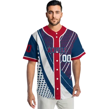 customized los angeles angels curved stripes blue white jersey fashion forward