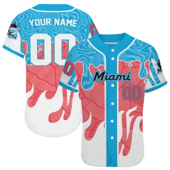 customized miami marlins pattern drip blue white jersey best selling