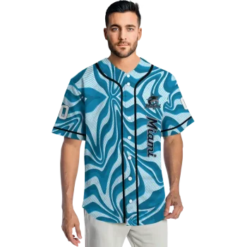 customized miami marlins psychedelic curves blue jersey fashion forward