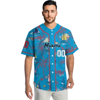 customized miami marlins sailboat island blue jersey fashion forward