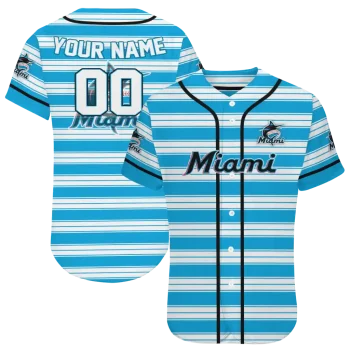 customized miami marlins stripe layers blue white jersey best selling