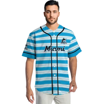 customized miami marlins stripe layers blue white jersey fashion forward