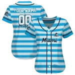 customized miami marlins stripe layers blue white jersey best selling