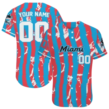 customized miami marlins stripe paint blue jersey best selling