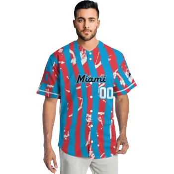 customized miami marlins stripe paint blue jersey fashion forward