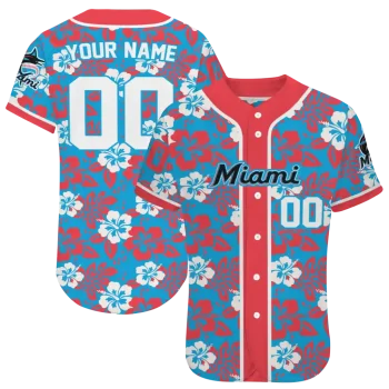 customized miami marlins tropical hibiscus red jersey best selling