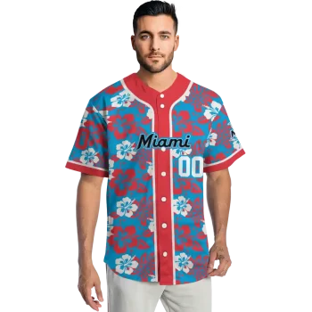 customized miami marlins tropical hibiscus red jersey fashion forward