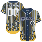 customized milwaukee brewers blazing stripes navy blue jersey best selling