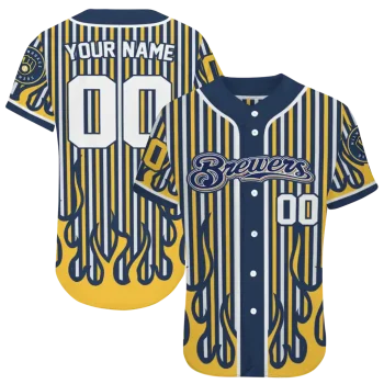 customized milwaukee brewers blazing stripes navy blue jersey best selling