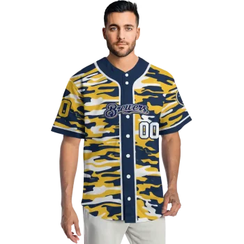 customized milwaukee brewers camo splash navy blue jersey fashion forward