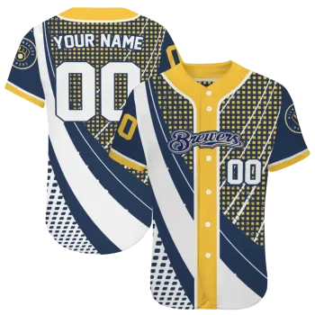 customized milwaukee brewers curved stripes navy blue white jersey best selling