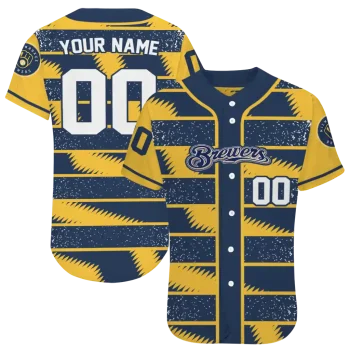 customized milwaukee brewers edgy stripes navy blue jersey best selling