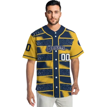 customized milwaukee brewers edgy stripes navy blue jersey fashion forward