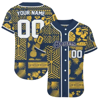 customized milwaukee brewers pineapple palm geo navy blue jersey best selling
