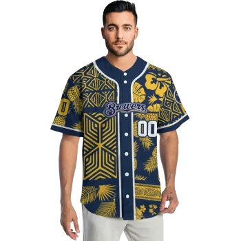 customized milwaukee brewers pineapple palm geo navy blue jersey fashion forward