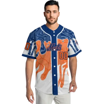 customized new york mets pattern drip blue white jersey fashion forward