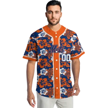 customized new york mets tropical hibiscus orange jersey fashion forward