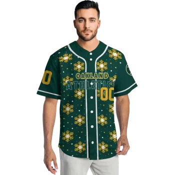 customized oakland athletics snowflake festive green jersey fashion forward