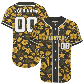 customized pittsburgh pirates tropical hibiscus seashells black jersey best selling
