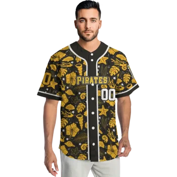 customized pittsburgh pirates tropical hibiscus seashells black jersey fashion forward