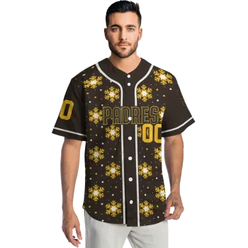 customized san diego padres snowflake festive brown jersey fashion forward