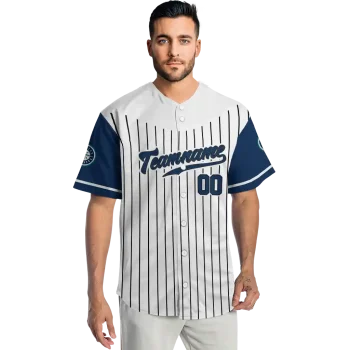 customized seattle mariners pinstripe navy blue white jersey fashion forward
