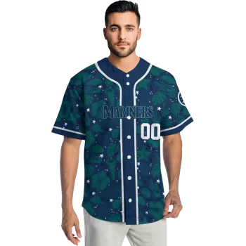 customized seattle mariners tropical hibiscus seashells navy blue jersey fashion forward
