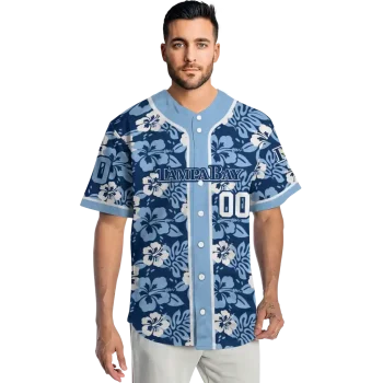 customized tampa bay rays tropical hibiscus light blue jersey fashion forward