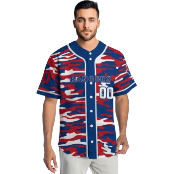 customized texas rangers camo splash blue jersey fashion forward