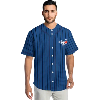 customized toronto blue jays stripe pattern blue jersey fashion forward