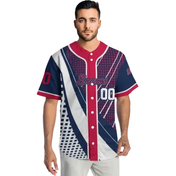 personalized atlanta braves curved stripes navy white jersey fashion forward
