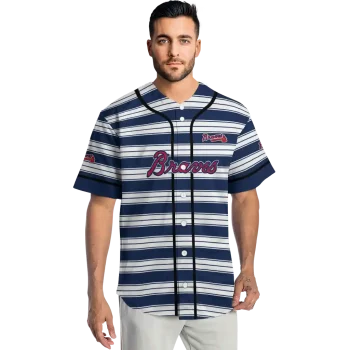 personalized atlanta braves stripe layers navy white jersey fashion forward