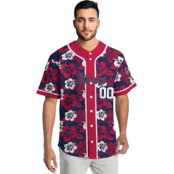 personalized atlanta braves tropical hibiscus red jersey fashion forward