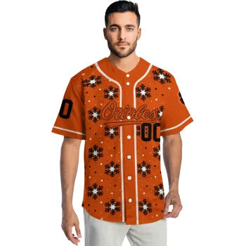 personalized baltimore orioles snowflake festive orange jersey fashion forward