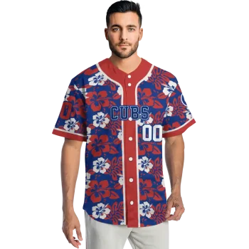 personalized chicago cubs tropical hibiscus red jersey fashion forward